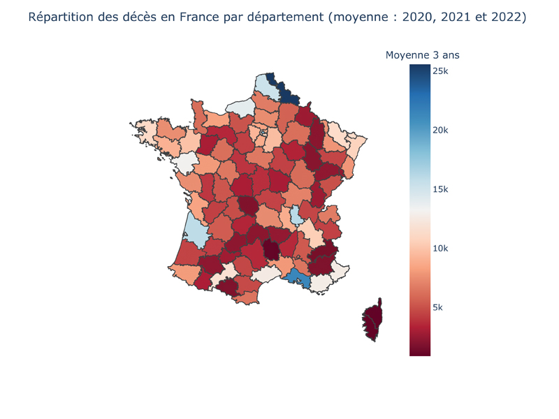 Répartition des décès en France par département moyenne 2020 2021 et 2022