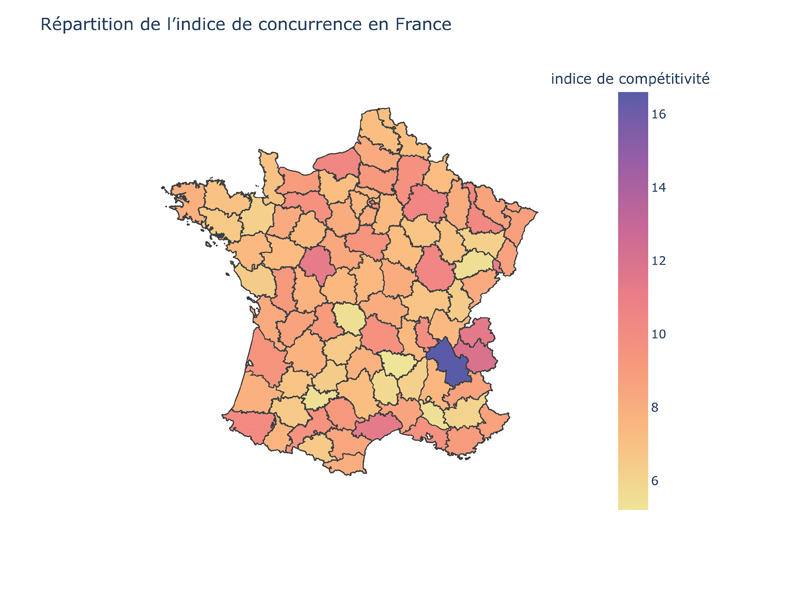 Répartition de lindice de concurrence en France