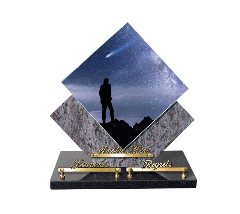 Losange, photoverre imprimé et plaque granit. 55411 Photo verre C