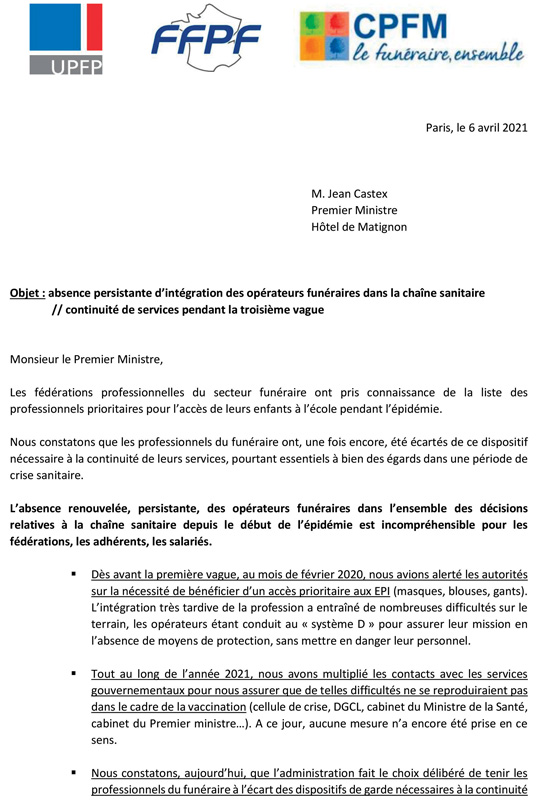 Opérateurs funéraires courrier PM 1