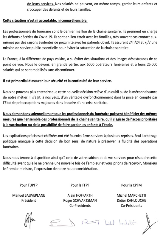 Opérateurs funéraires courrier PM 2