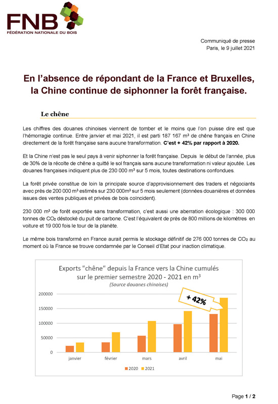 FNB la Chine continue de siphonner la forêt française Page 1