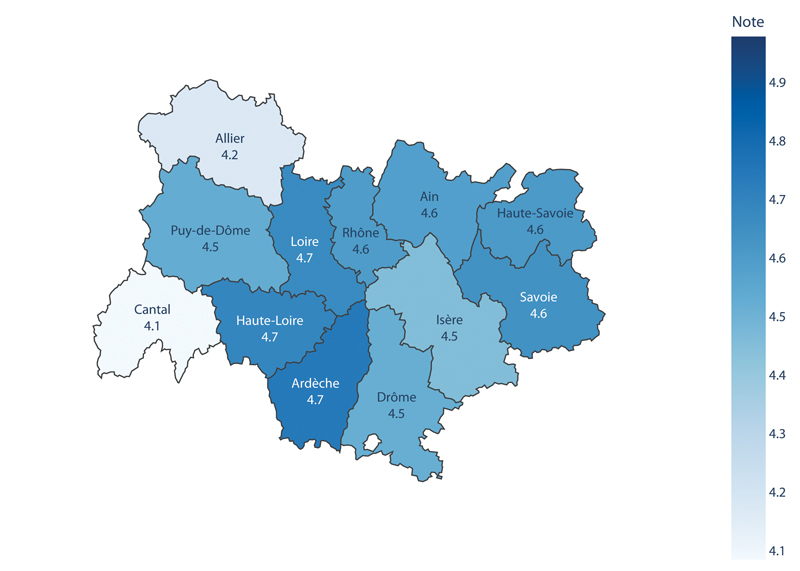 carte region Auvergne Rhône Alpes note moyenne