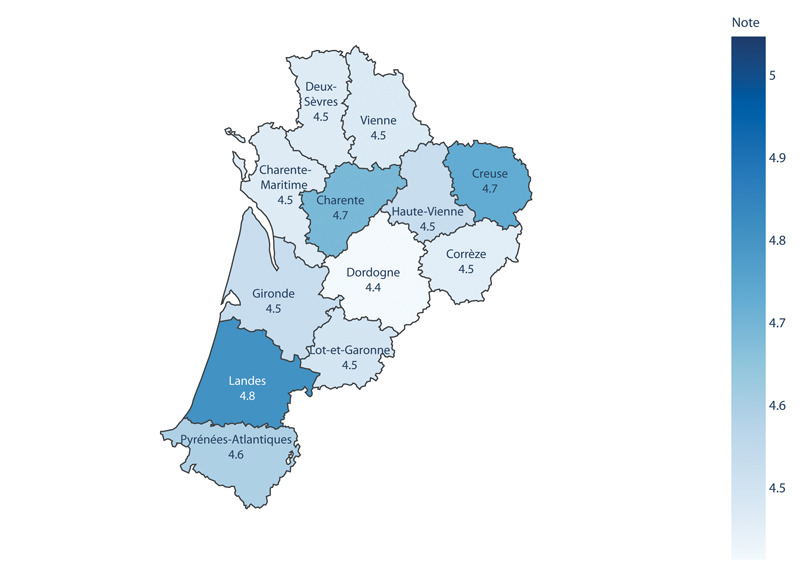 carte region Nouvelle Aquitaine note moyenne