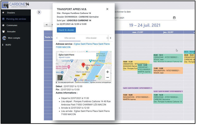 Portail web c14 planning des services avec affichage du détail dun service